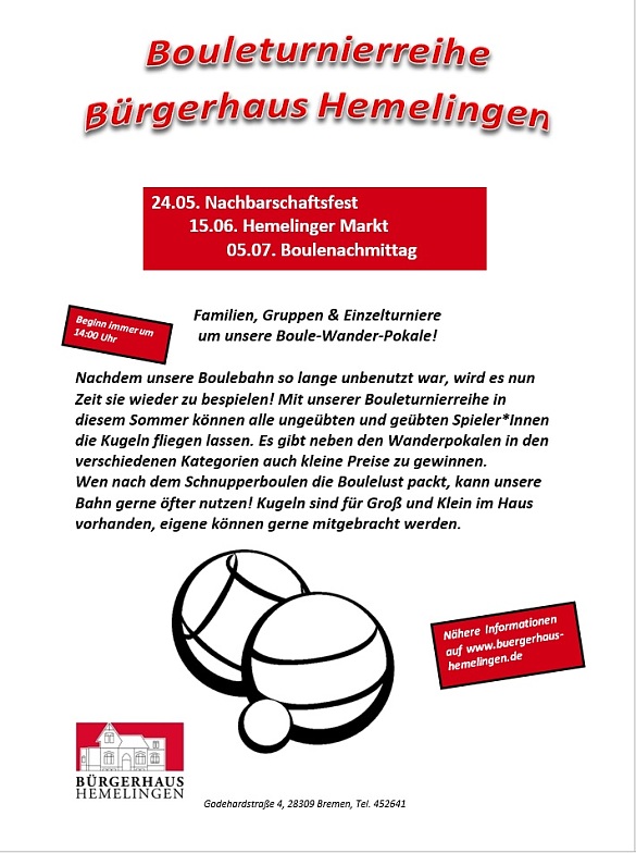 Veranstaltungsflyer zu den Boule-Turnieren im BGH Hemelingen