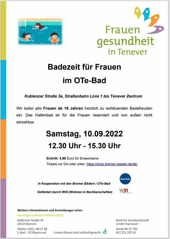 Informationsbad zur Frauenbadezeit Tenever OTe-Bad ab 10.09.2022