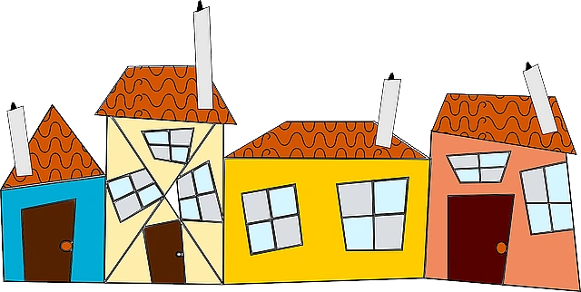 Ansicht von bunten Häuser als Zeichnung